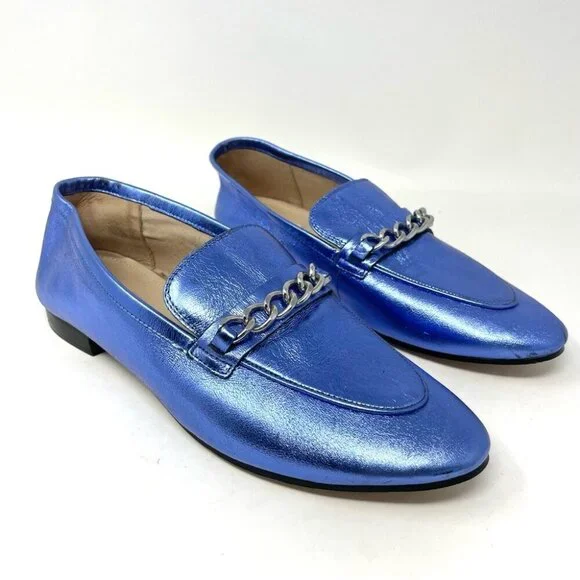 H&M Premium Selection Metallic Blue Leather Loafers Size 39 - Picture 2 of 12